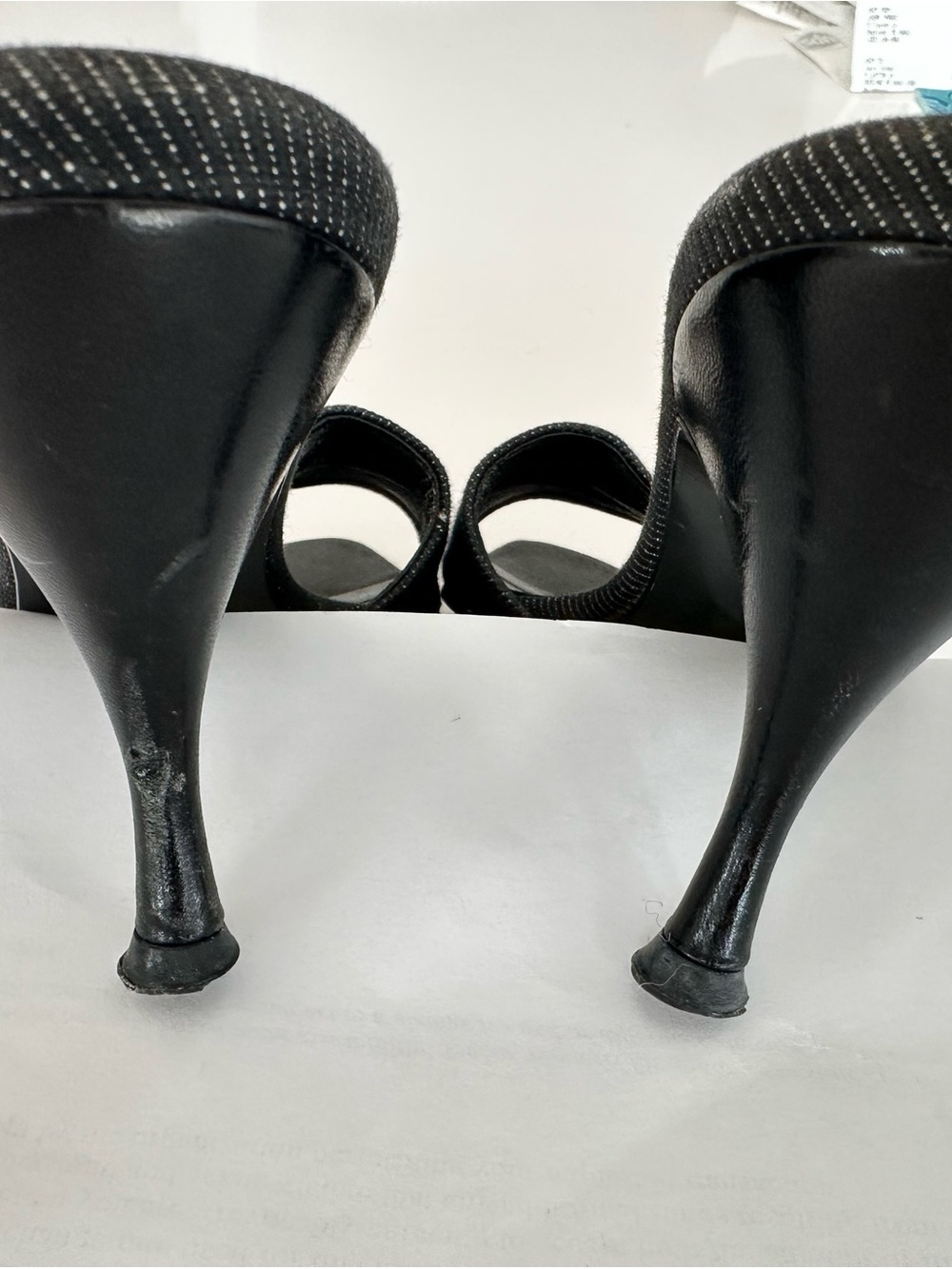 Gucci Black Denim Open-Toe Mid-Heel Mules with Gold Plaque - Picture 3 of 4